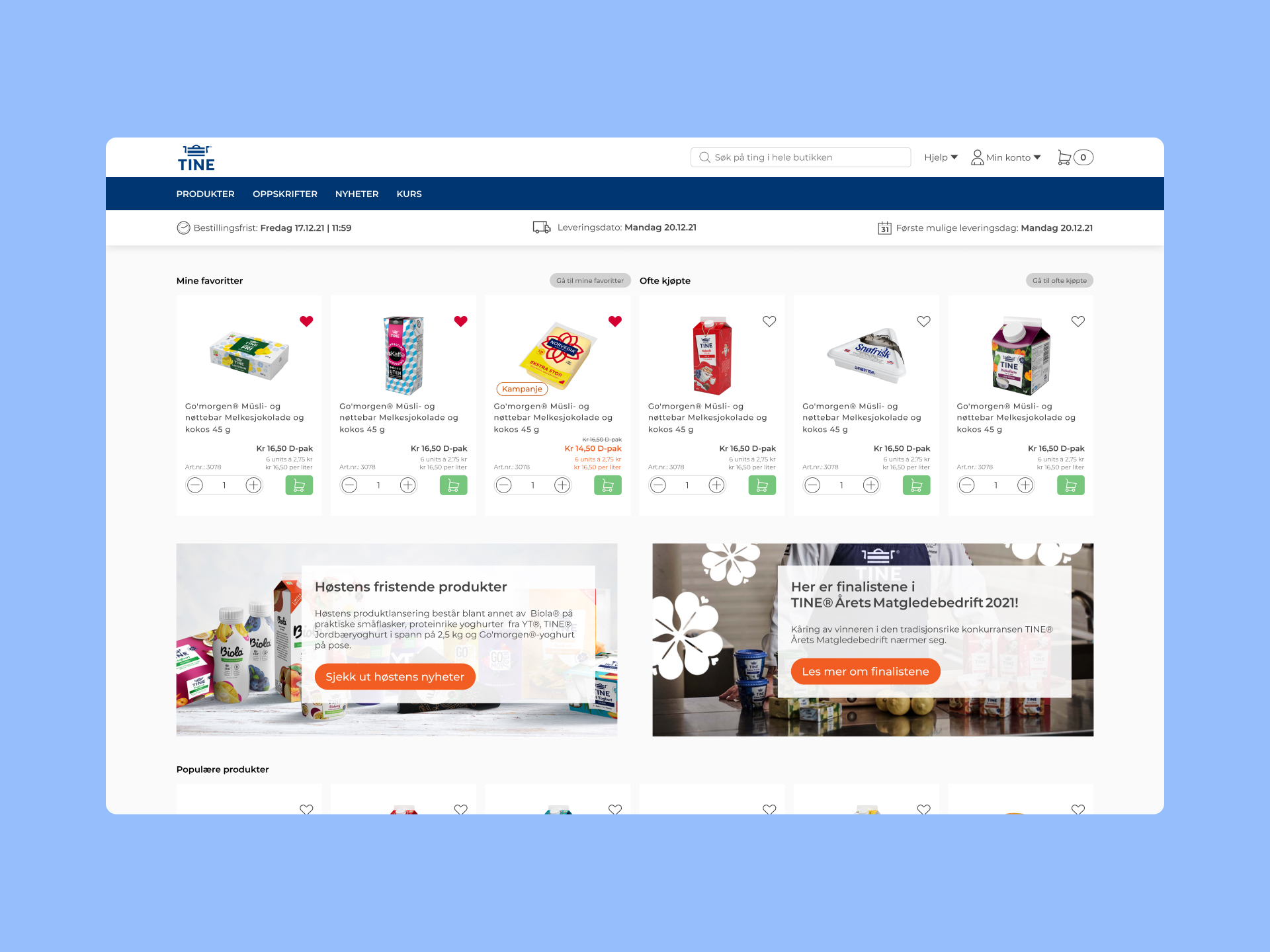 Forhåndsvisning av case Full redesign av TINE sin B2B nettbutikk